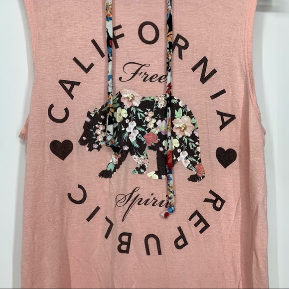 Tropical California Republic Bear Hooded Tank Sleeveless Shirt Size Small - Picture 3 of 11
